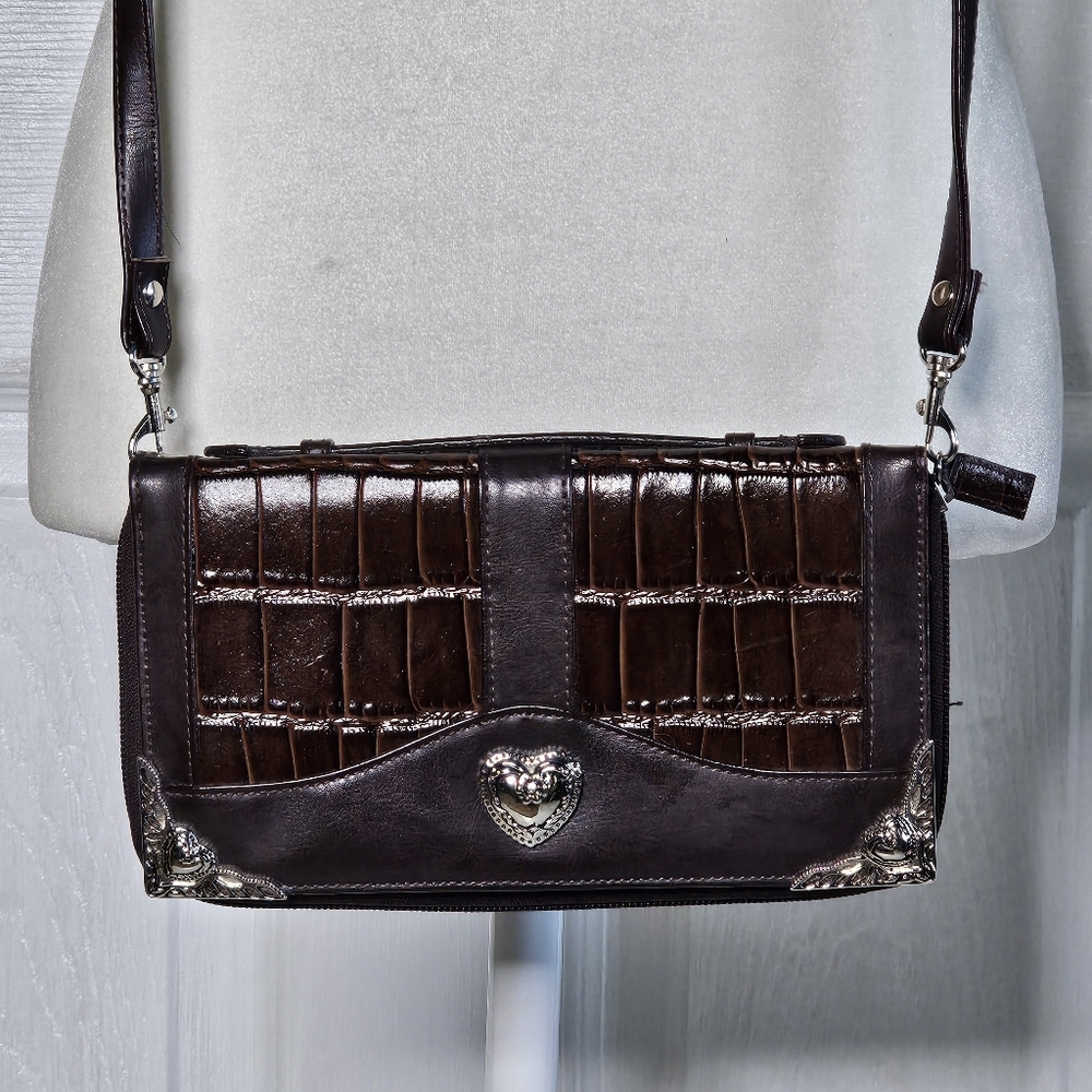 Elegant Brown Leather Women's Purse Clutch Organizer